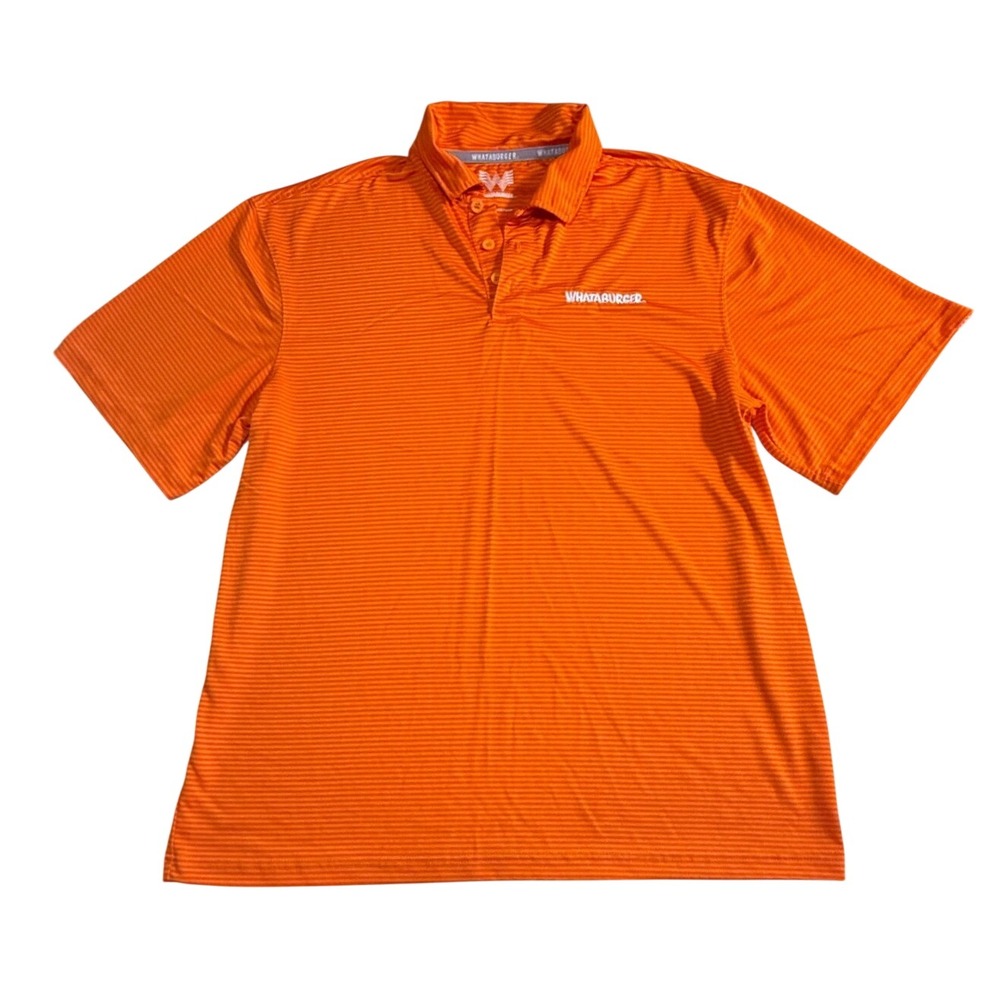 Whataburger Mens Performance Polo Shirt Orange Striped Short Sleeve Large-2170